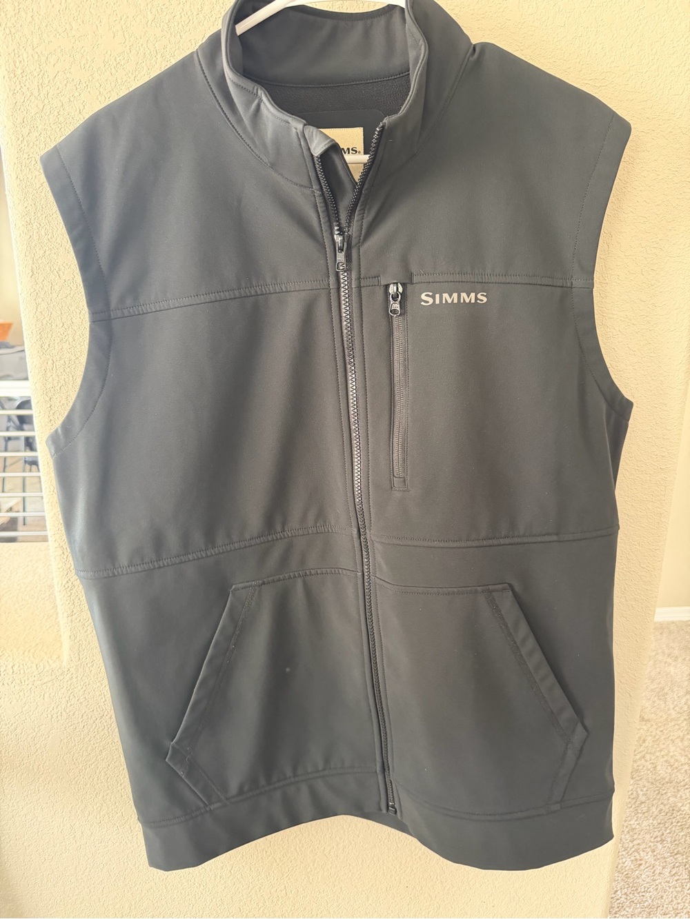 Simms Black Men's Softshell Vest with Zip Chest Pocket